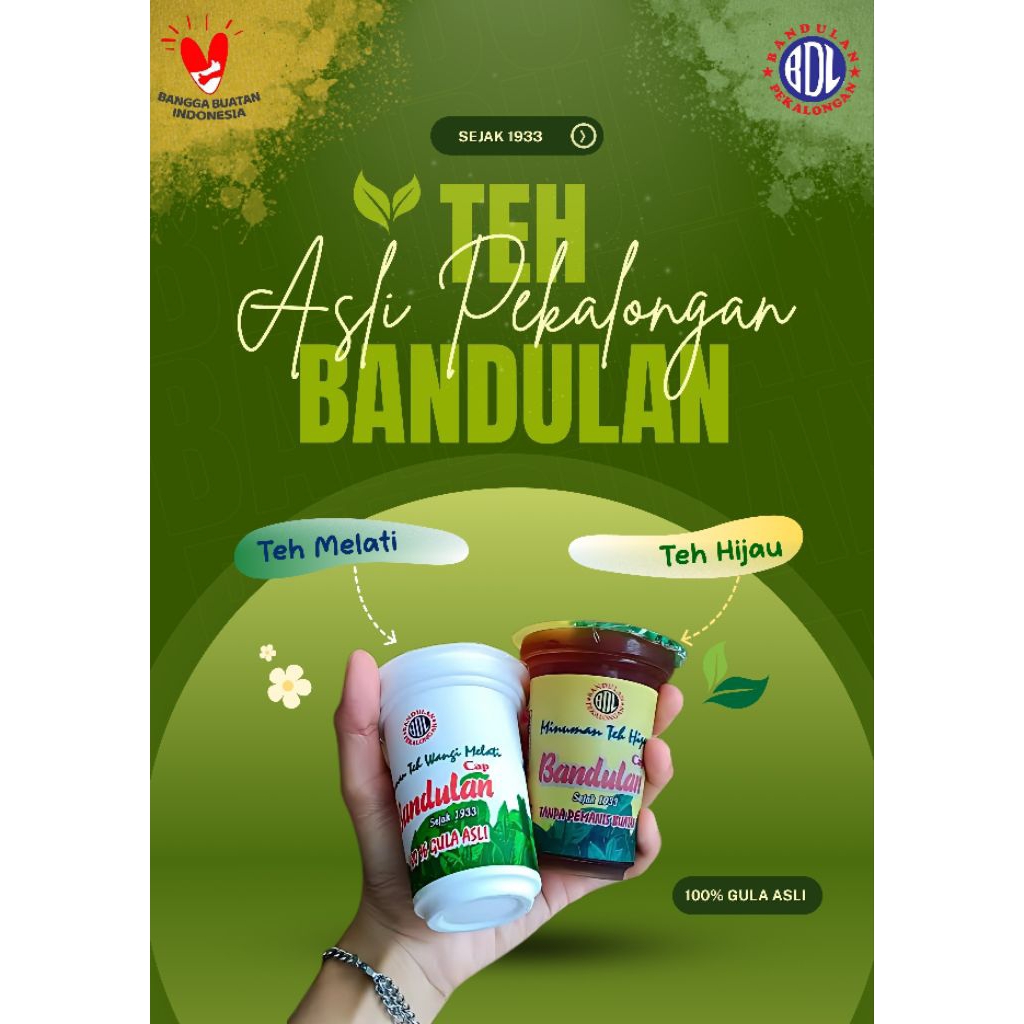 

Minuman Teh Bandulan Hijau & Teh Melati Asli Pekalongan 100% Gula Asli Manis Pas Segar 180ml Cup Praktis Halal BPOM RI