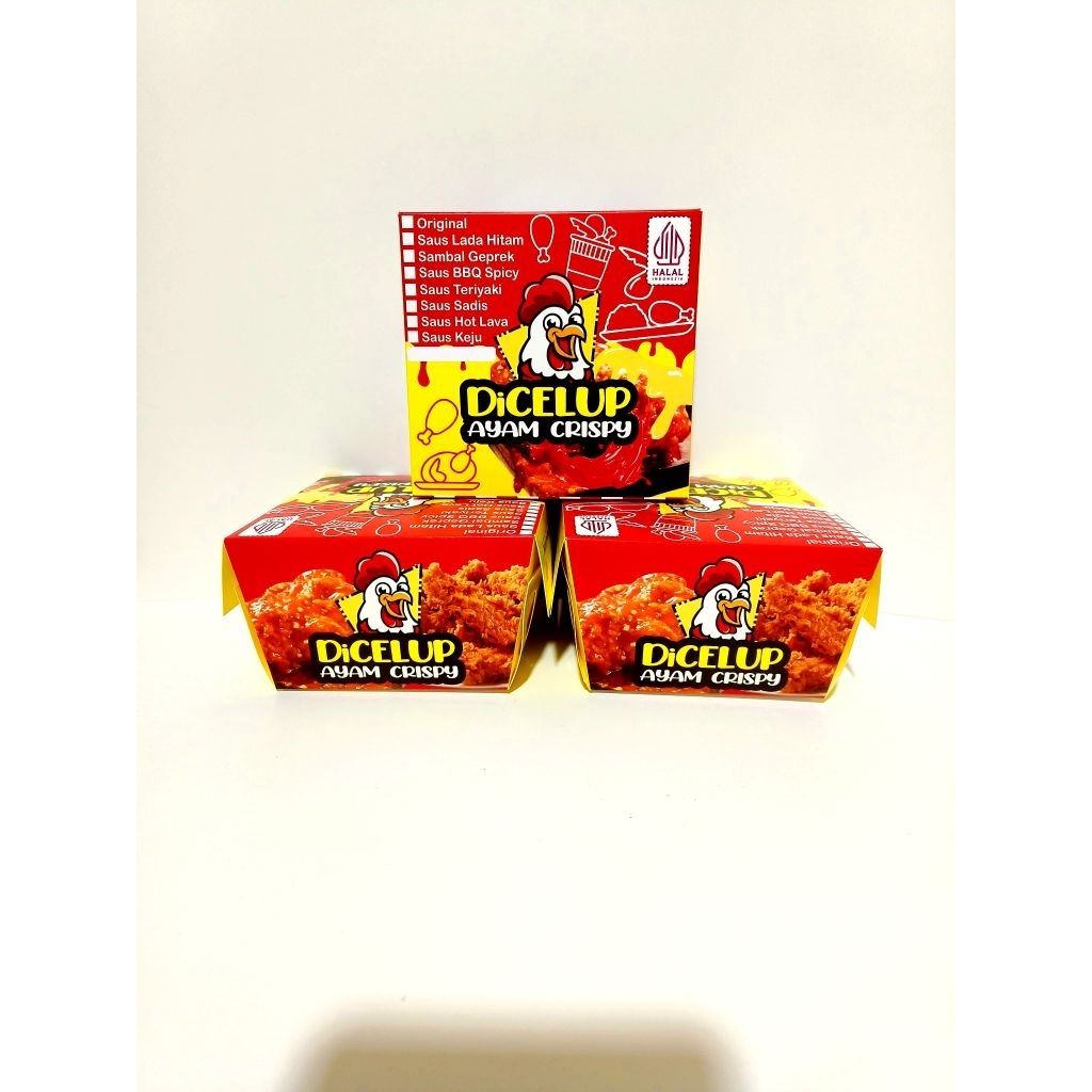 

Dus Dicelup Ayam Crispy XS 100 PCS Ivory Laminasi Glossy Paper Lunch Box Fried Chicken Crispy Kotak Ayam Termurah