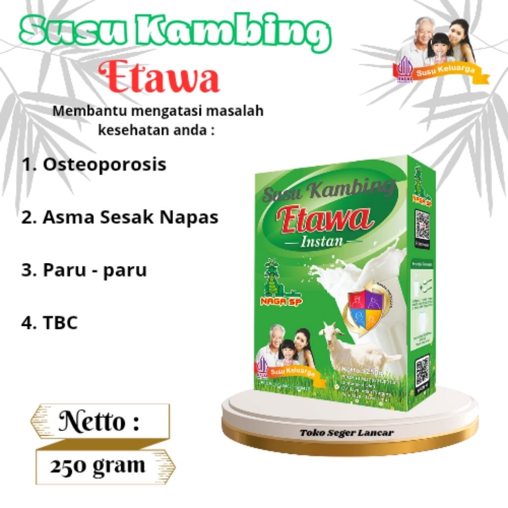

Susu Kambing Etawa Bubuk Naga SP 250gr – Susu Kambing Murni Tinggi Kalsium Atasi Nyeri Sendi, Asam Lambung, Maag, Stamina & Imun