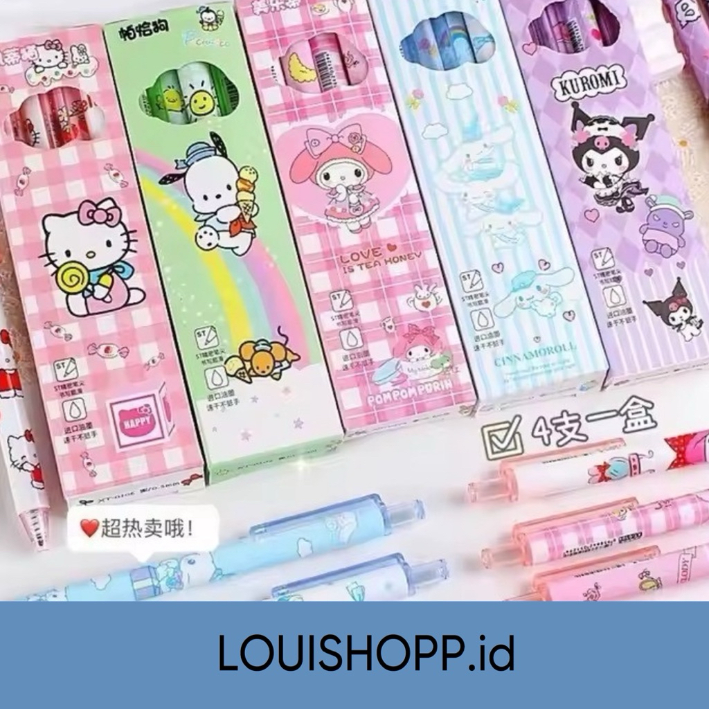 

LOUISHOP-L7644 Pena 4in1 Karakter Kartun Series Pulpen Mekanik 0.5mm isi 4pcs Pulpen Gel Warna Hitam Bolpoint