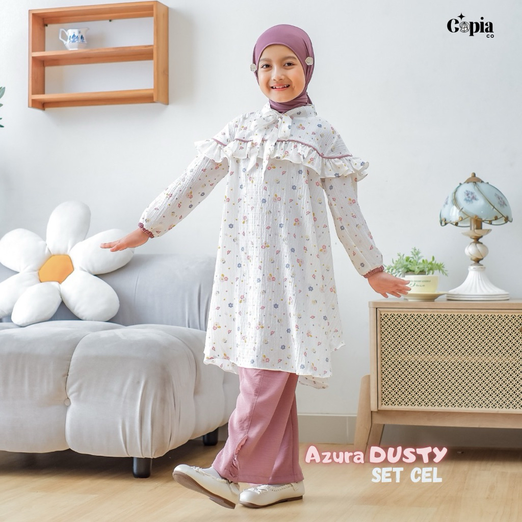 Copiaco - Azura Setelan Anak Perempuan Tunik Set Celana - Umur 3 sampai 12 Tahun Plum
