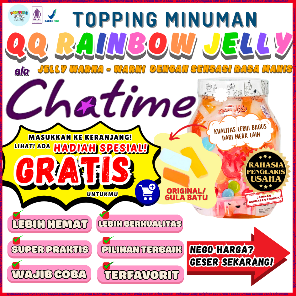 

QQRainbowJellyKonyakuToppingMinumanCampuran DIAMOND (BROOKFARM) Whip Cream Krim Kocok - Rainbow Jelly Original 500 Gram | Cocok Untuk Semua Jenis Minuman