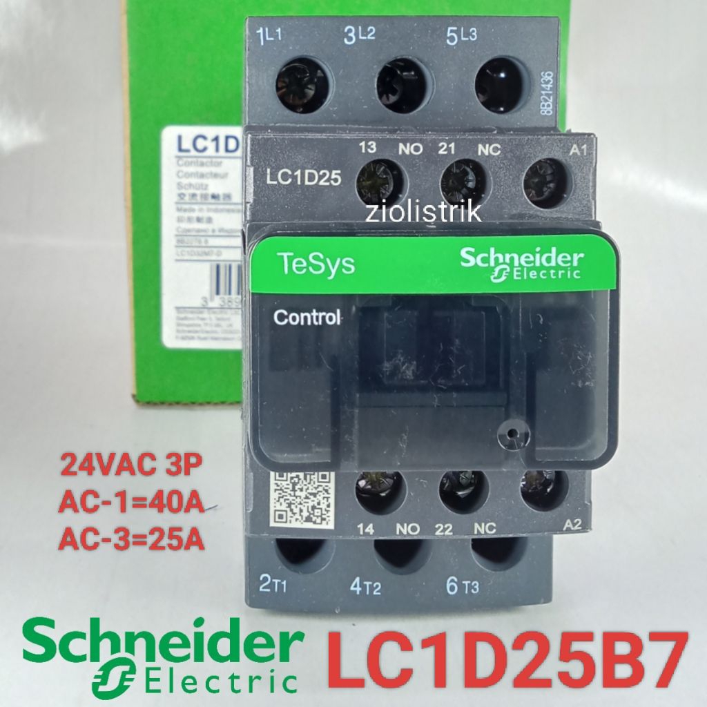 kontaktor Contactor  LC1D25B7 / LC1D-25B7 24v 3p Kontaktor LC1D25 B7 24vac 3phase original