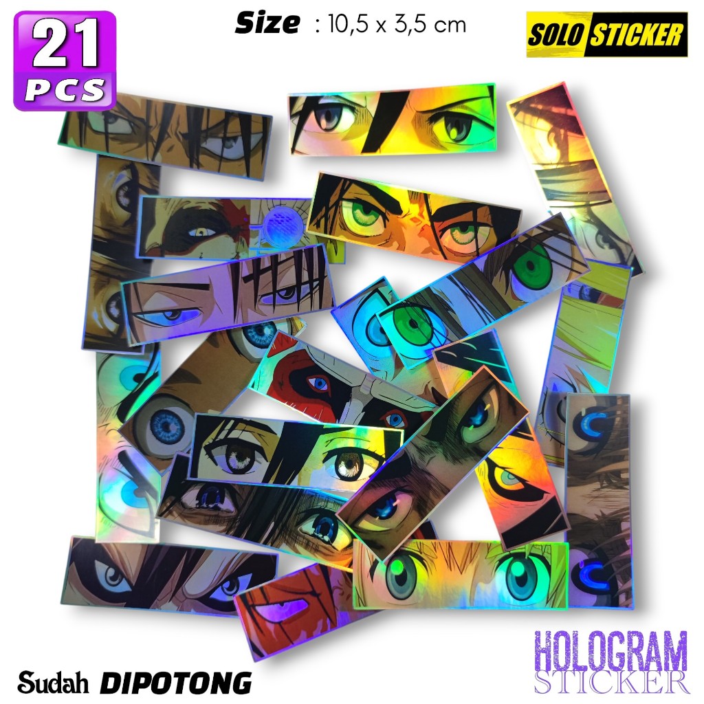 

Stiker Anime Mata 21 pcs Attack On Titan AOT Paper Hologram Waterproof Sticker Dekorasi Koper Laptop