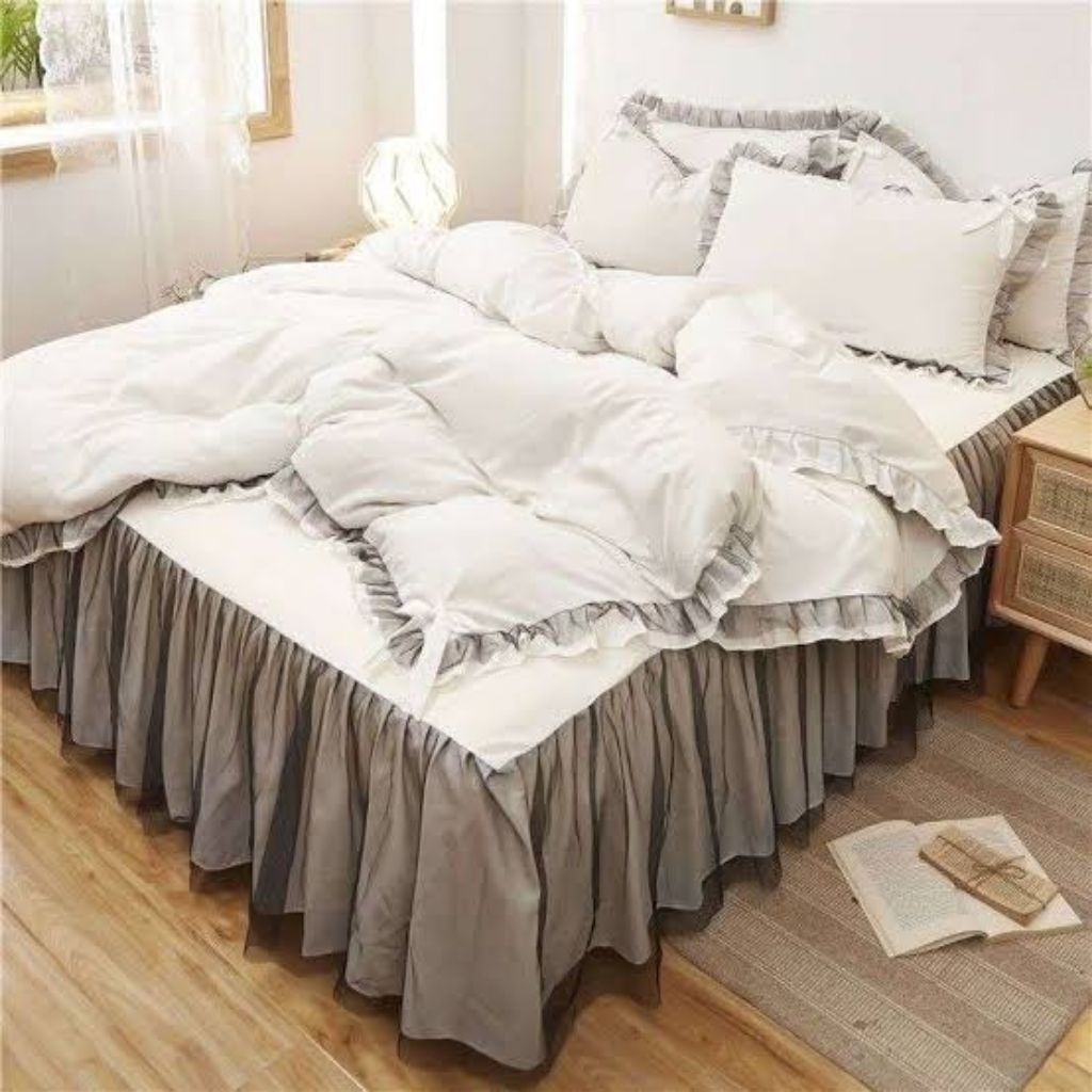 Simona.Co Bed Cover Polos Set Sprei Pengantin Rumbai Rempel Gracias 7 In 1 Bonus Bantal Love Gracias