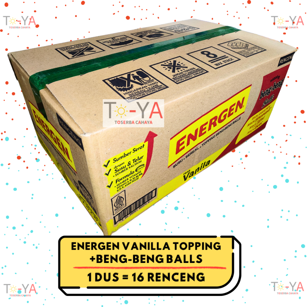 

ENERGEN Minuman Susu Sereal Rasa Vanila + Topping BENG BENG BALLS Sachet - 1 Dus / 16 Renceng