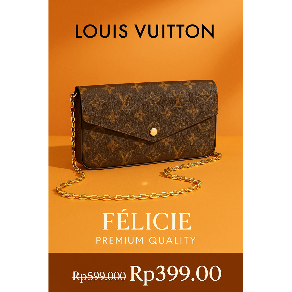 Tas LV Félicie Pink Premium Look – Sling Bag Wanita Elegan Set Tali