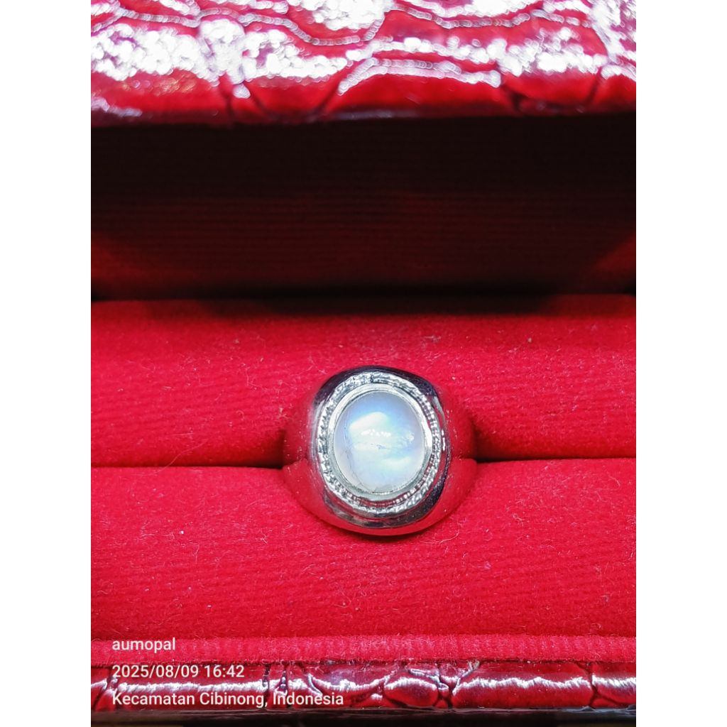 9.1mm x 8.2mm x 8.2mm ring 7.5 Batu biduri bulan air laut asli natural kristal kualitas premium