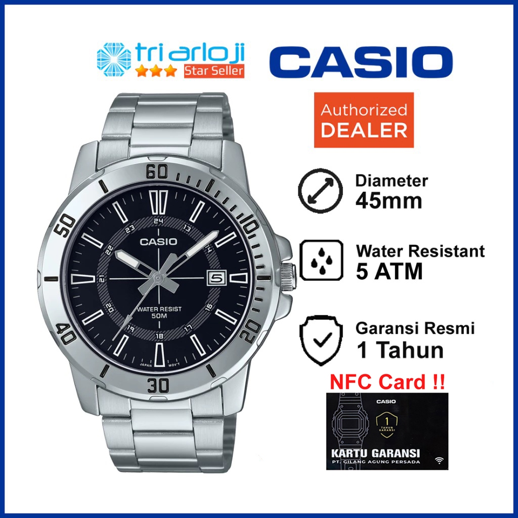 CASIO MTP-VD01D-1CVUDF Jam Tangan Pria Analog Tali Stainless MTPVD01D MTP-VD01D-1C