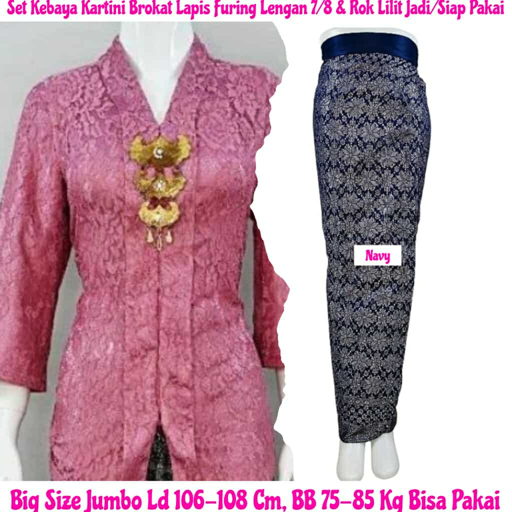 Kebaya Jadi Medan Jumbo Set Kebaya Kartini Brokat Lapis Furing Lengan 7/8 & Rok Kebaya Jadi/Siap Pak