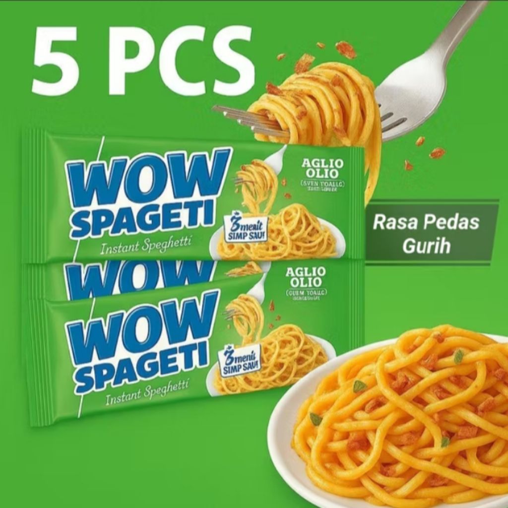 

WOW Spageti Aglio Olio 5pcs – Spaghetti Instan Pedas Gurih, Siap Santap 3 Menit!
