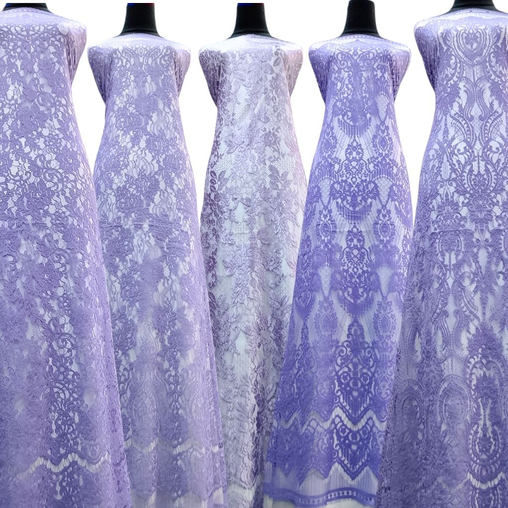 PROMO KAIN BROKAT BAHAN KEBAYA SEMIPRANCIS LAVENDER/UNGU MUDA