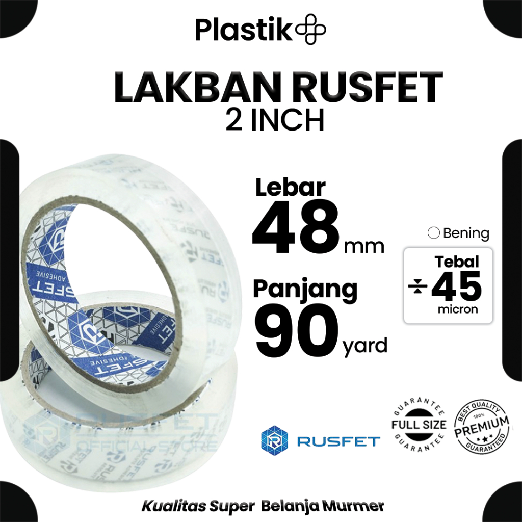 

Lakban / Selotip Spek. Daimaru Merek Rusfet Bening 2inch 48 mm x 90yard Harga Satuan Ecer