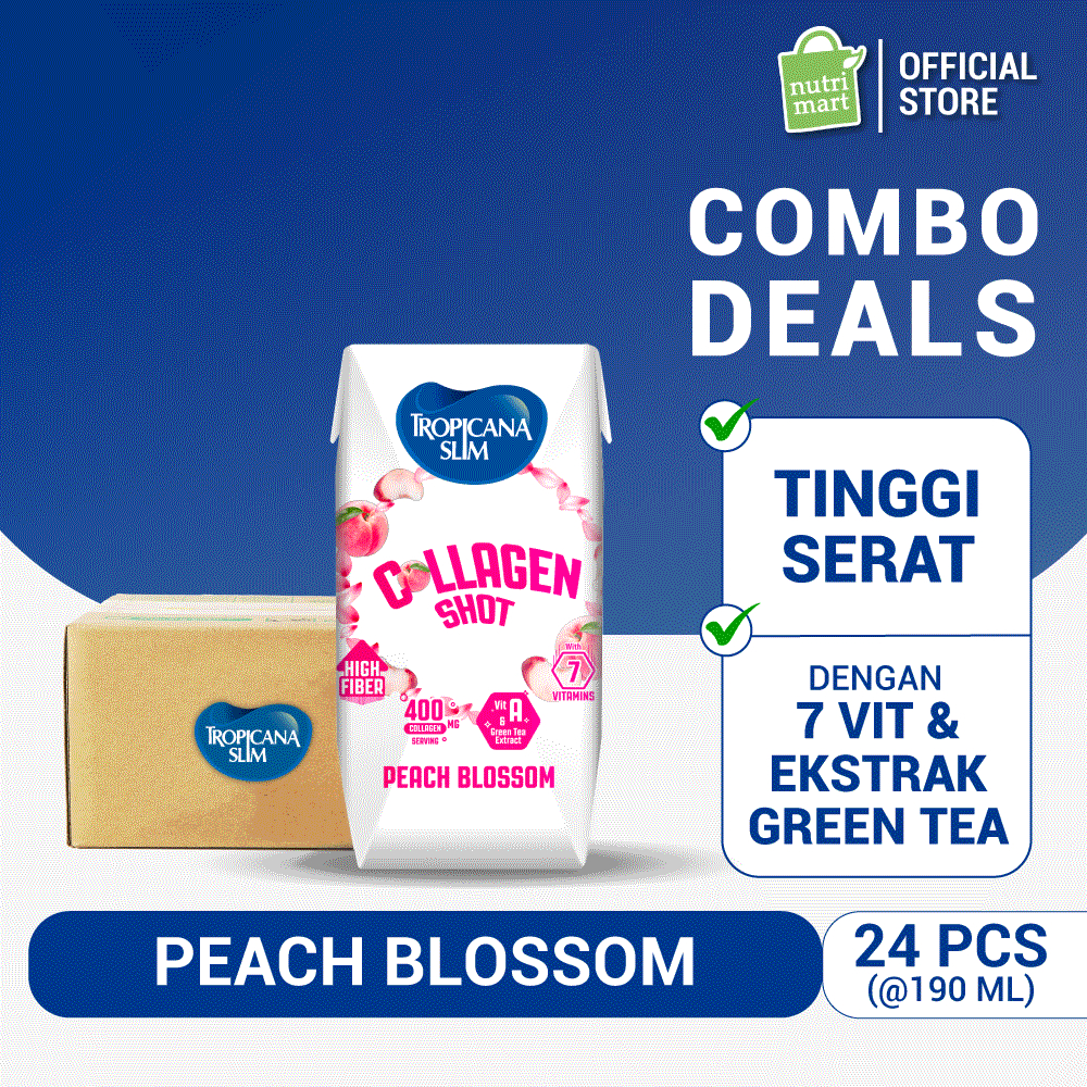 1 Karton - Tropicana Slim Collagen Shot Peach Blossom 190ml Ready to Drink (24pcs) - Kolagen Bebas G