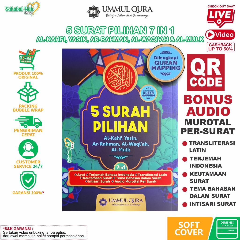 5 Surat Pilihan Terjemah Transliterasi Latin Surat Al-Kahfi Yasin Al-Waqiah Al-Mulk Ar-Rahman