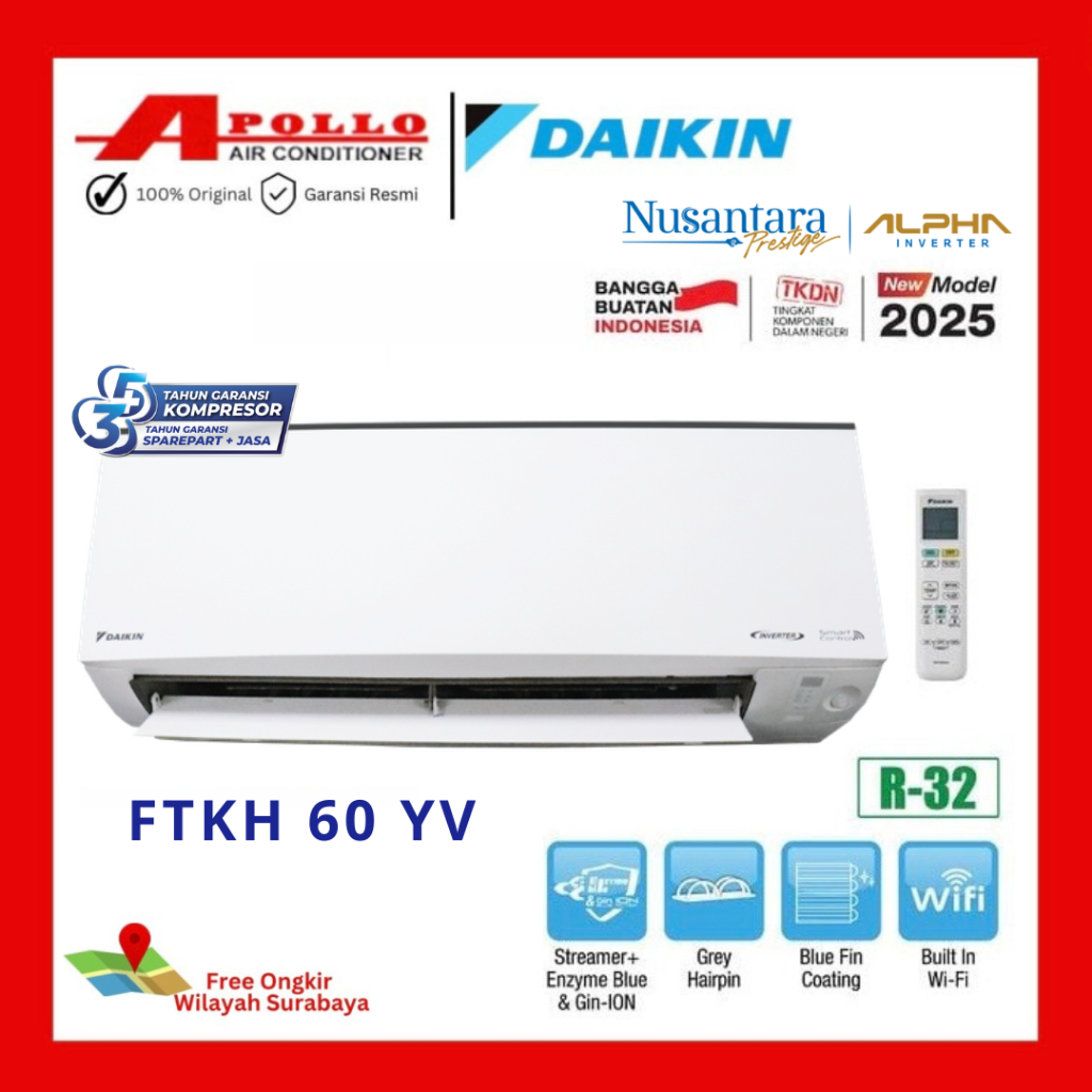 AC SPLIT DAIKIN AC 2,5  PK  FTKH 60 YV - ALPHA INVERTER