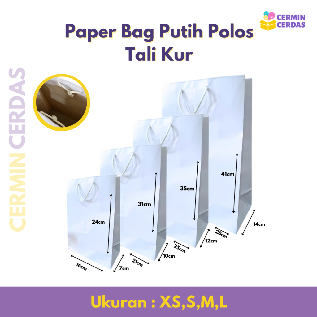 

Paper Bag Putih Polos Tali Kur Tebal Souvenir Tas Kado Ulang Tahun