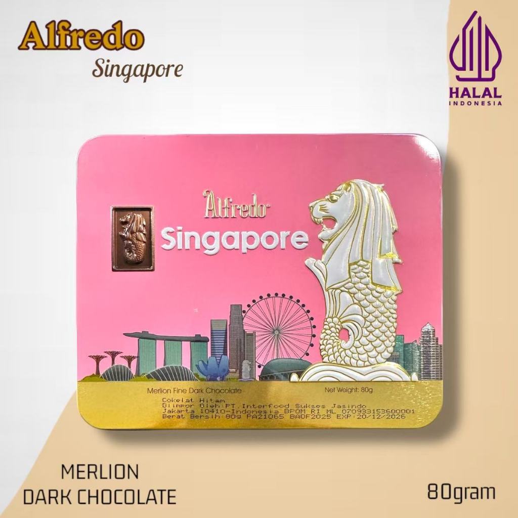 

Coklat Alfredo Kaleng Twin Tower 80gram HALAL / Coklat Malaysia Singapore Merlion