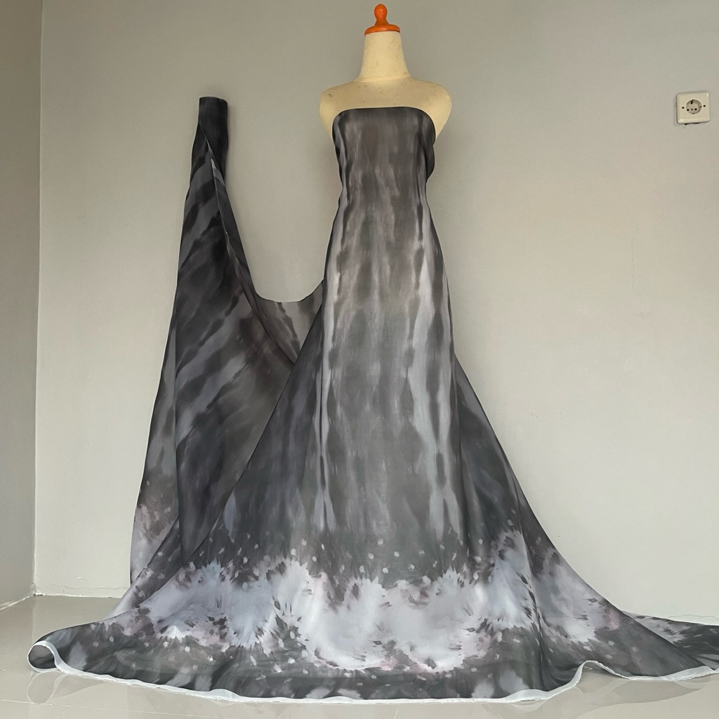 Kain Organza Print Motif Abstrak