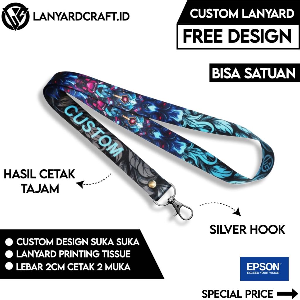 

[CUSTOM SATUAN] Custom Lanyard Size 2cm Type SH Lanyard Id Card Printing / Lanyard Custom Desain Satuan