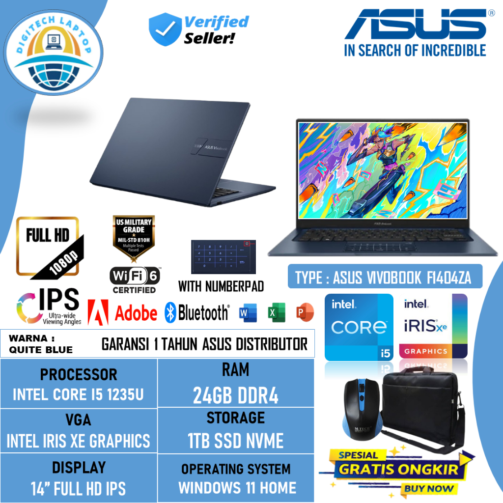 PROMO Laptop Asus Vivobook 14 F1404ZA Intel Core i5 1235U 24GB 1TB SSD 14 Inch Full HD Win 11 Home