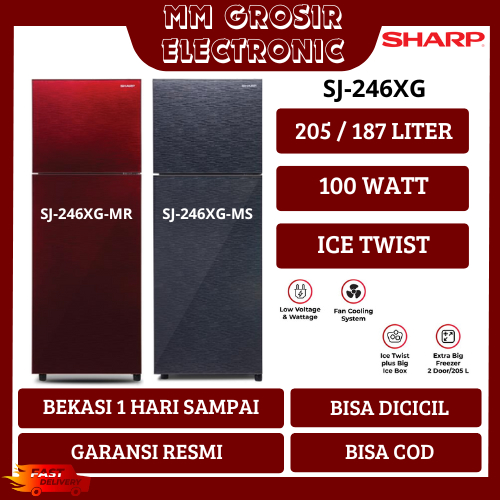 SHARP KULKAS 2 PINTU 205 LITER SJ-246XG-MR SJ-246XG-MS SJ 246 XG BEKASI MURAH GARANSI RESMI