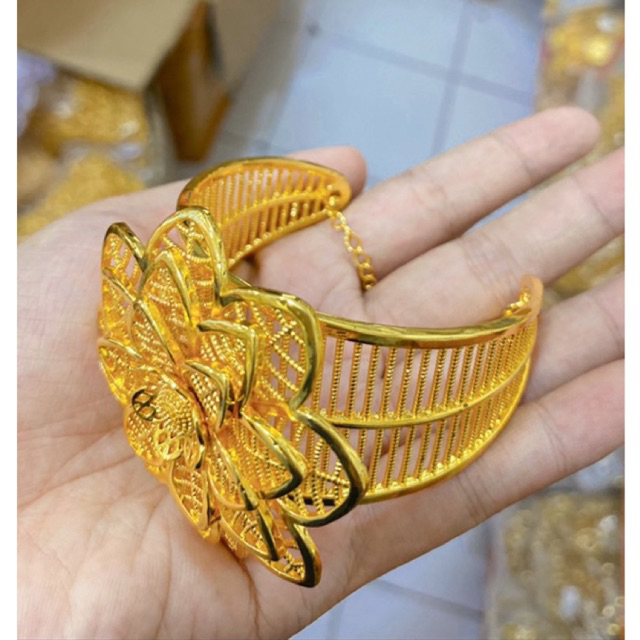 Gelang Wanita Motif India Bunga Mekar Mewah Simple Dan Elegant Simple Mewah Warna Kuning Medan