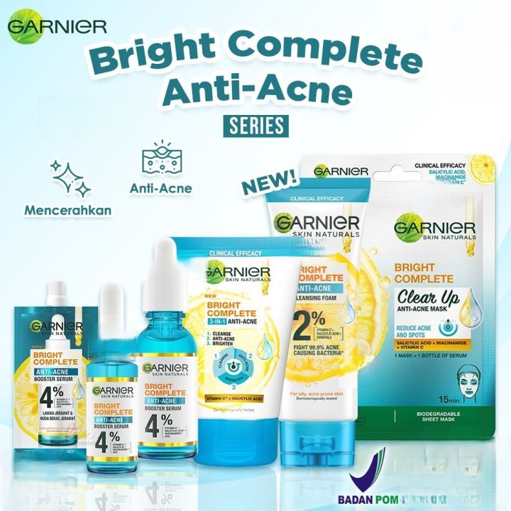 GARNIER BRIGHT COMPLETE ANTI ACNE Series | Cleansing Foam | Micellar Water | Booster Serum