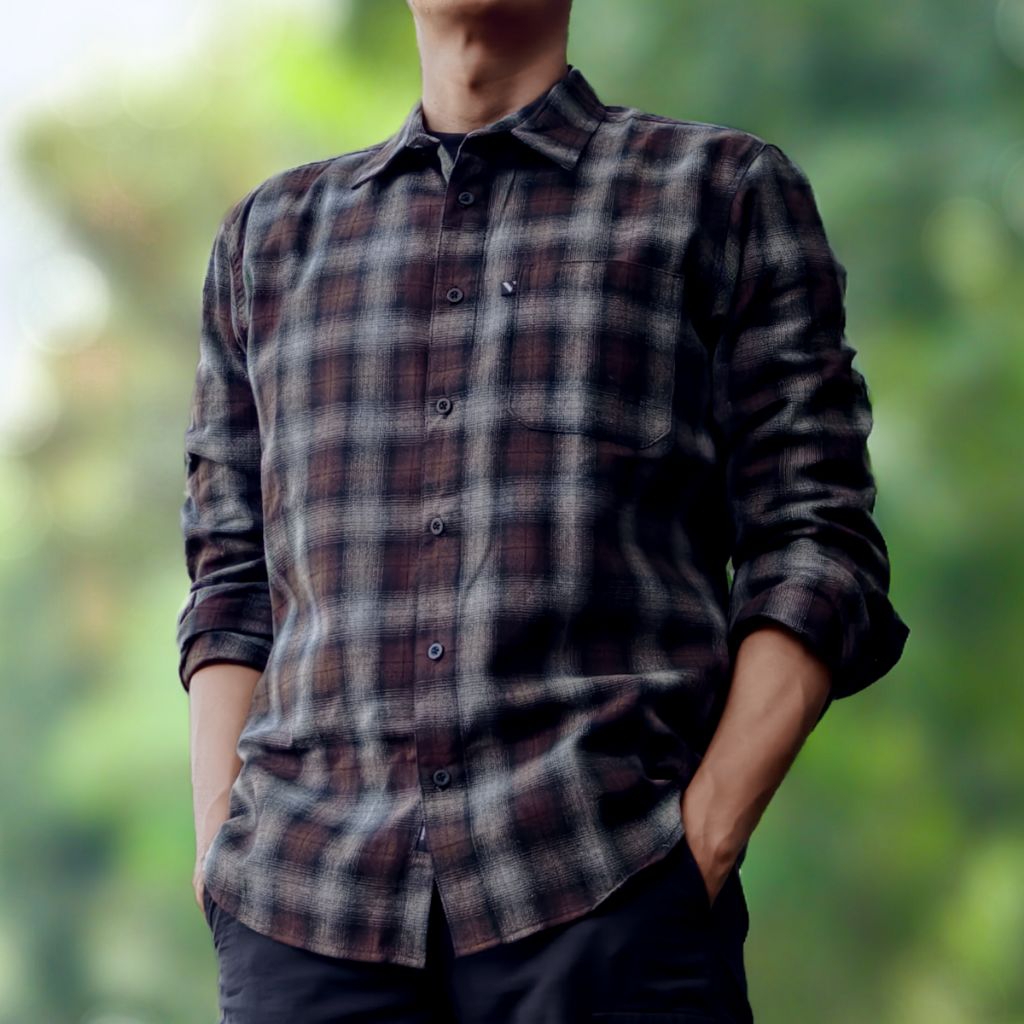 Kemeja Flanel Kotak Kotak Retro Vintage Lengan Panjang Outdoor Flannel Vuxor Adventure Series