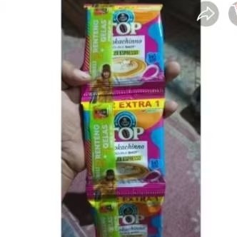 

kopi top 1 renceng isi 30pc free gelas