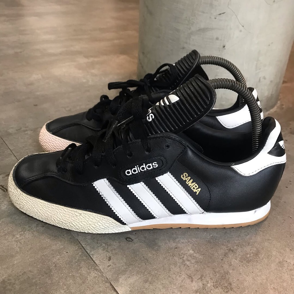 Adidas Samba Super Classic Black Patent Leather White Stripes Gumsoles Size Available 43 1/3 and 46 