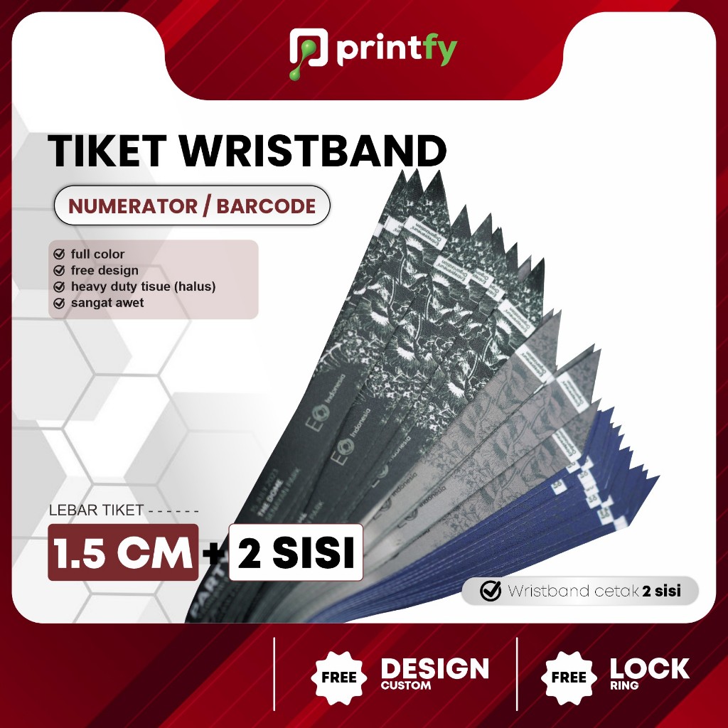 

Tiket Wristband Custom + Barcode - 1.5 cm - 2 sisi / Gelang Lanyard / Gelang Konser