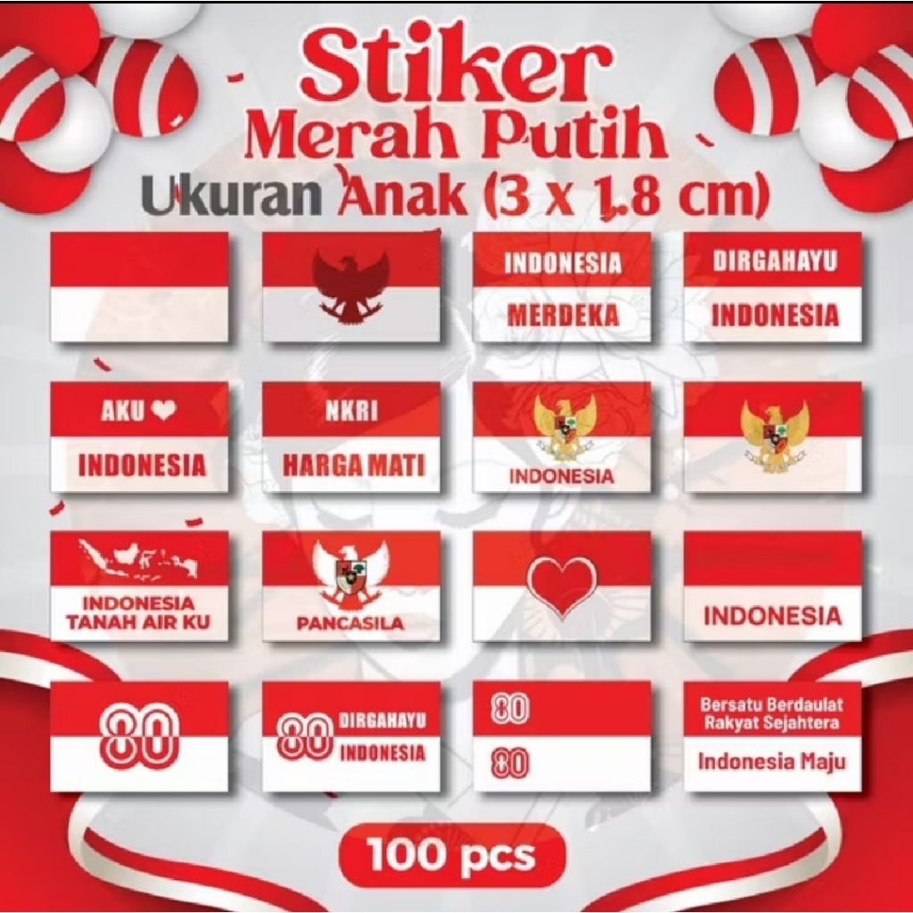 

LILIANASTORE.ID Stiker Merah Putih Pipi Anak isi 100 – 3x1,8 cm, Lomba & Karnaval 17an, Ready Stock