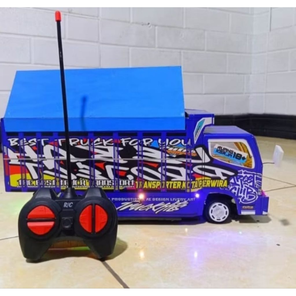 PROMO MINIATUR TRUK OLENG KAYU FULL LAMPU KELAP KELIP RODA DEPAN BISA BELOK KANAN KIRI miniatur truk