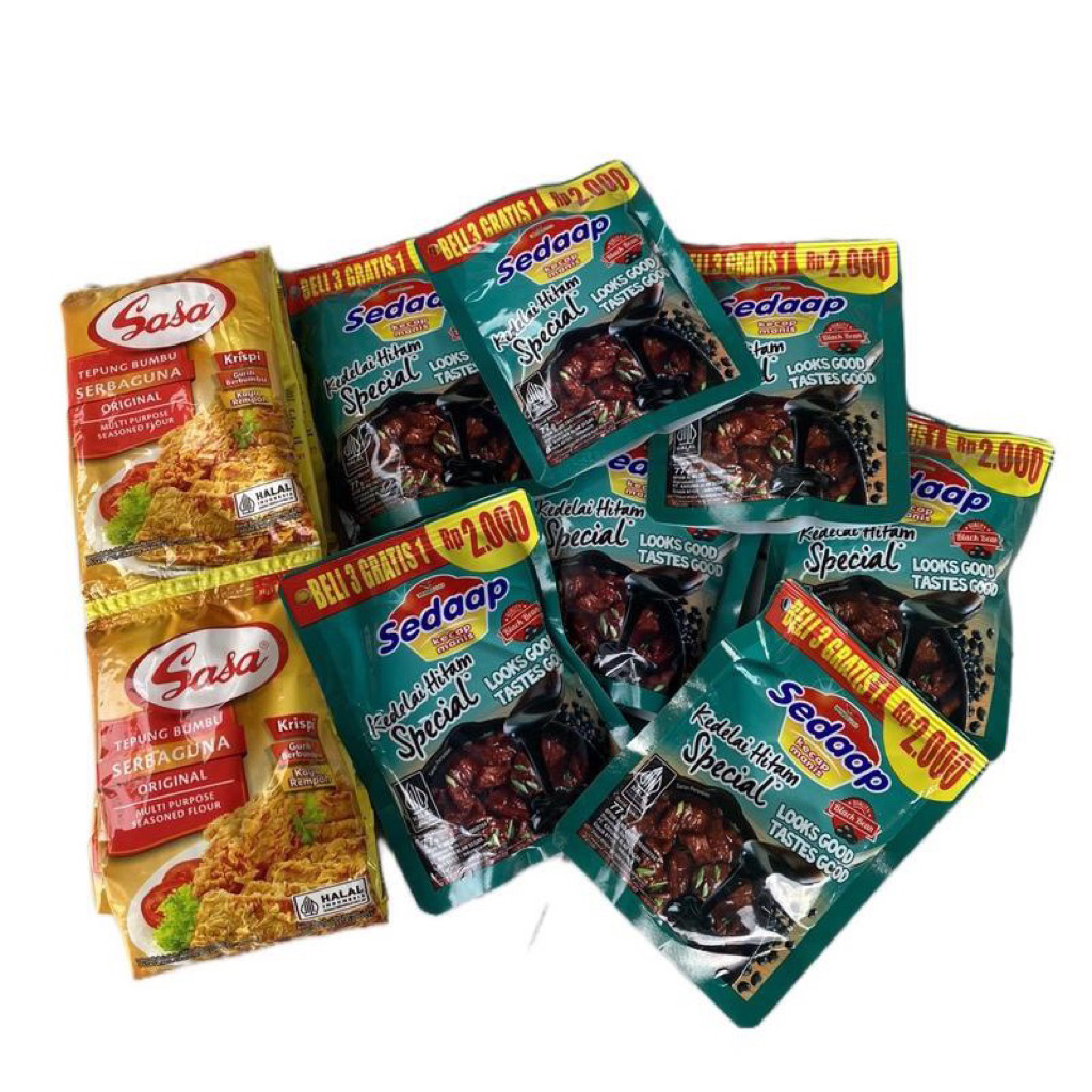 

PAKET COMBO MASAK 10 PCS TEPUNG SASA SERBAGUNA 32GR + 7 PCS KECAB SEDAP KEDELAI HITAM KEMASAN 77 gr Ayam