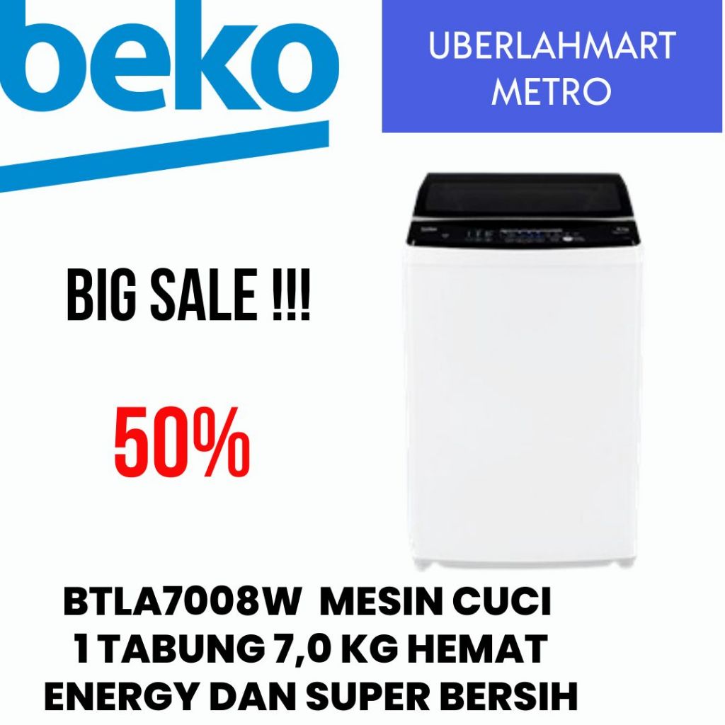 BEKO 1 TABUNG TOP LOADING 7 KILO  BLTA7008W