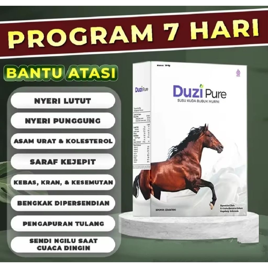 

Duzi Pure Susu Kuda Liar Murni Atasi Nyeri Sendi Asam Urat 200 Gram