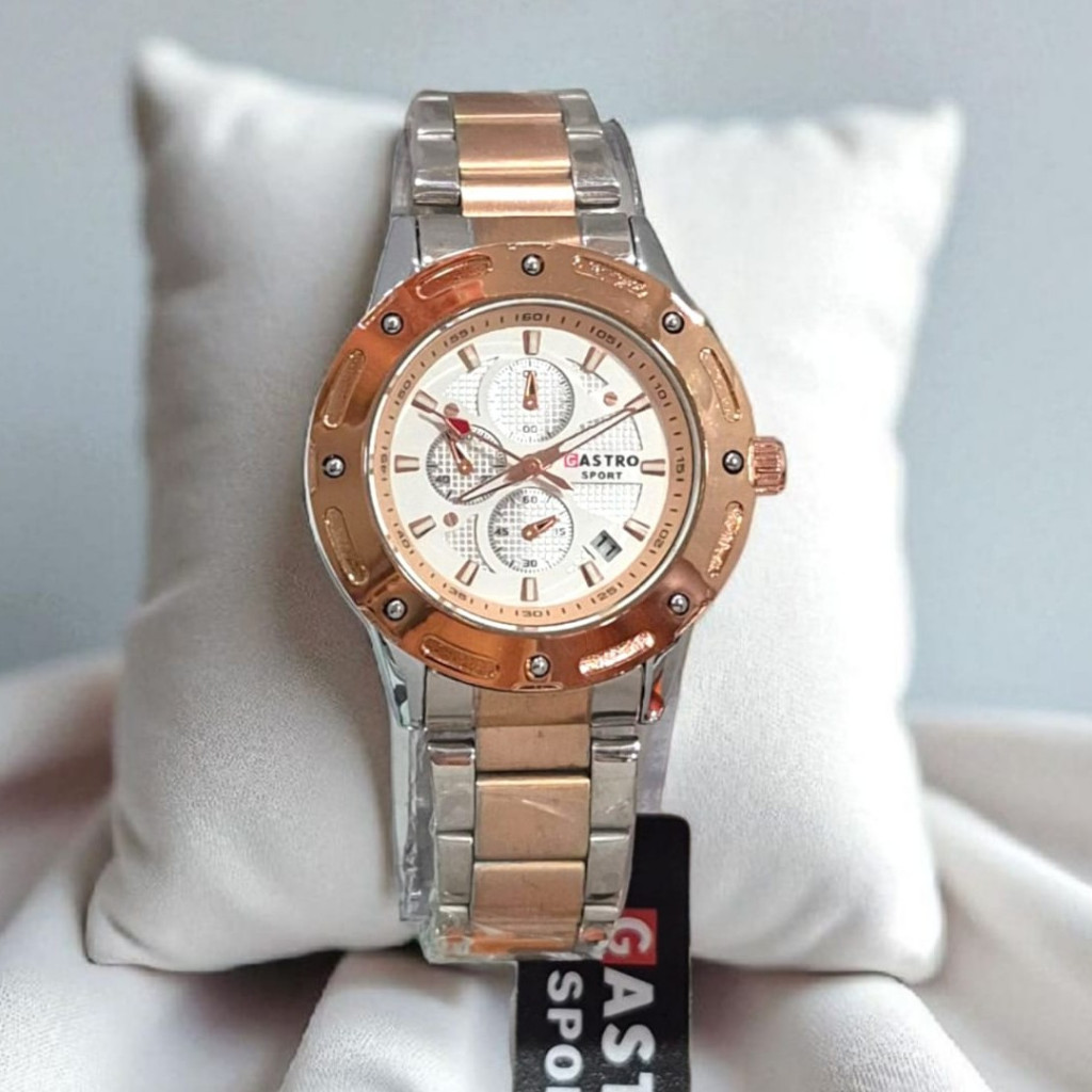 Jam tangan wanita original Sport Gastro rantai motif chronograph model dengan tanggal tahan air