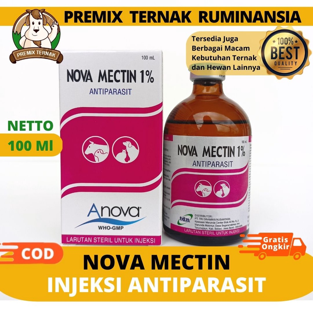 NOVA MECTIN 1% 100ml - Obat Anti Parasit Hewan Gatal Scabies Gudig Kutu Cacing Hewan Sapi Kambing Do