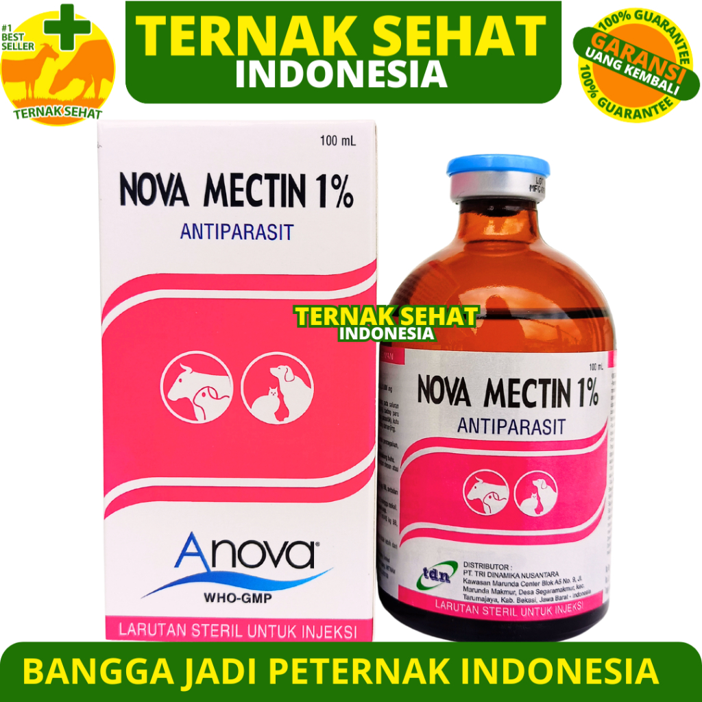 NOVA MECTIN 1% 100ml - Obat Anti Parasit Hewan Gatal Scabies Gudig Kutu Cacing Hewan Sapi Kambing Do