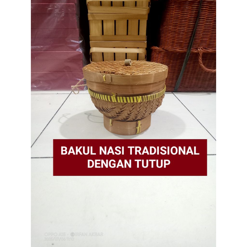 BAKUL BAMBU BULAT BERTUTUP,BAKUL NASI MINI,BAKUL NASI MODEL ANYAMAN BAMBU,BAKUL TRADISIONAL,BAKUL NA