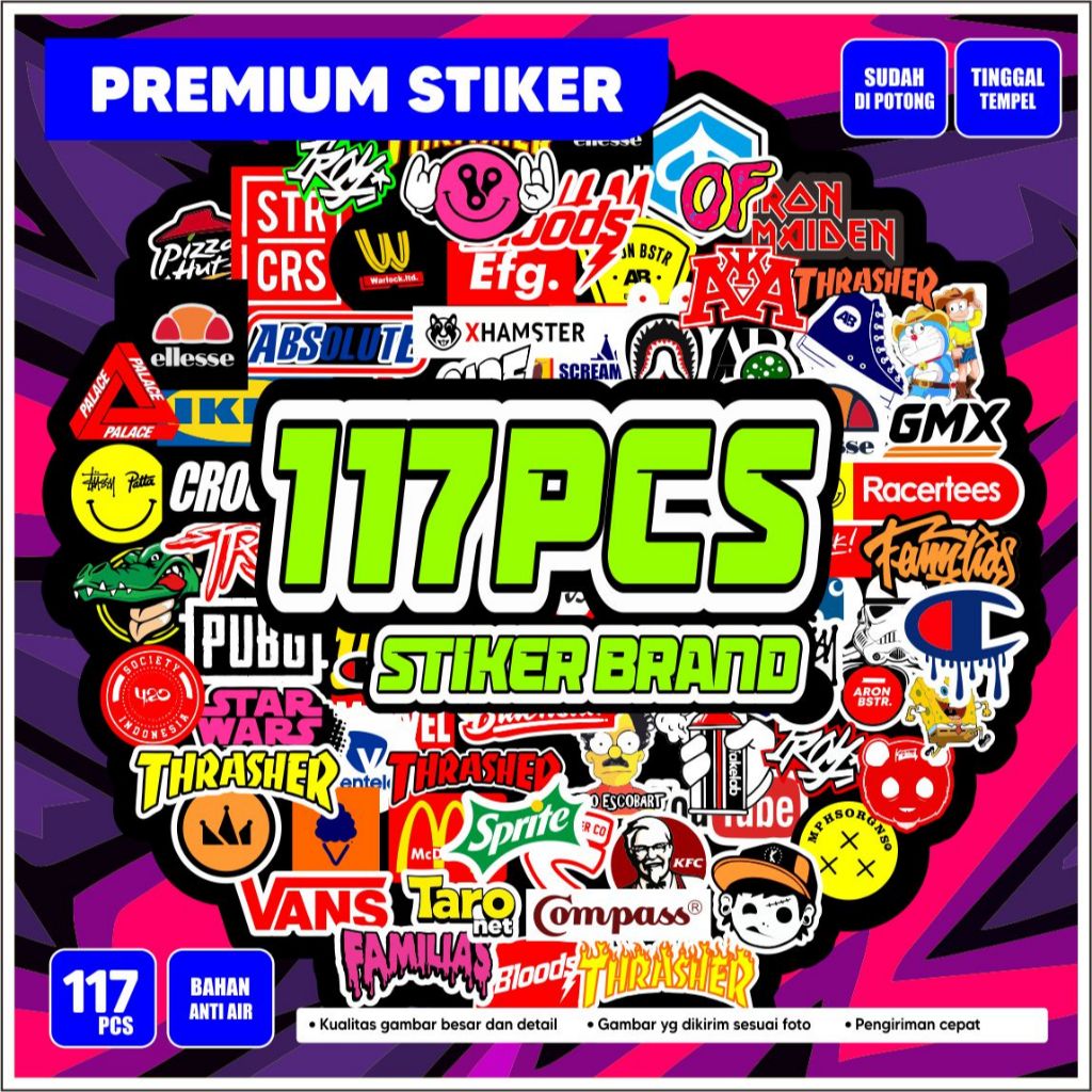 

Paket stiker brand 117 pcs anti air sudah potong tinggal tempel