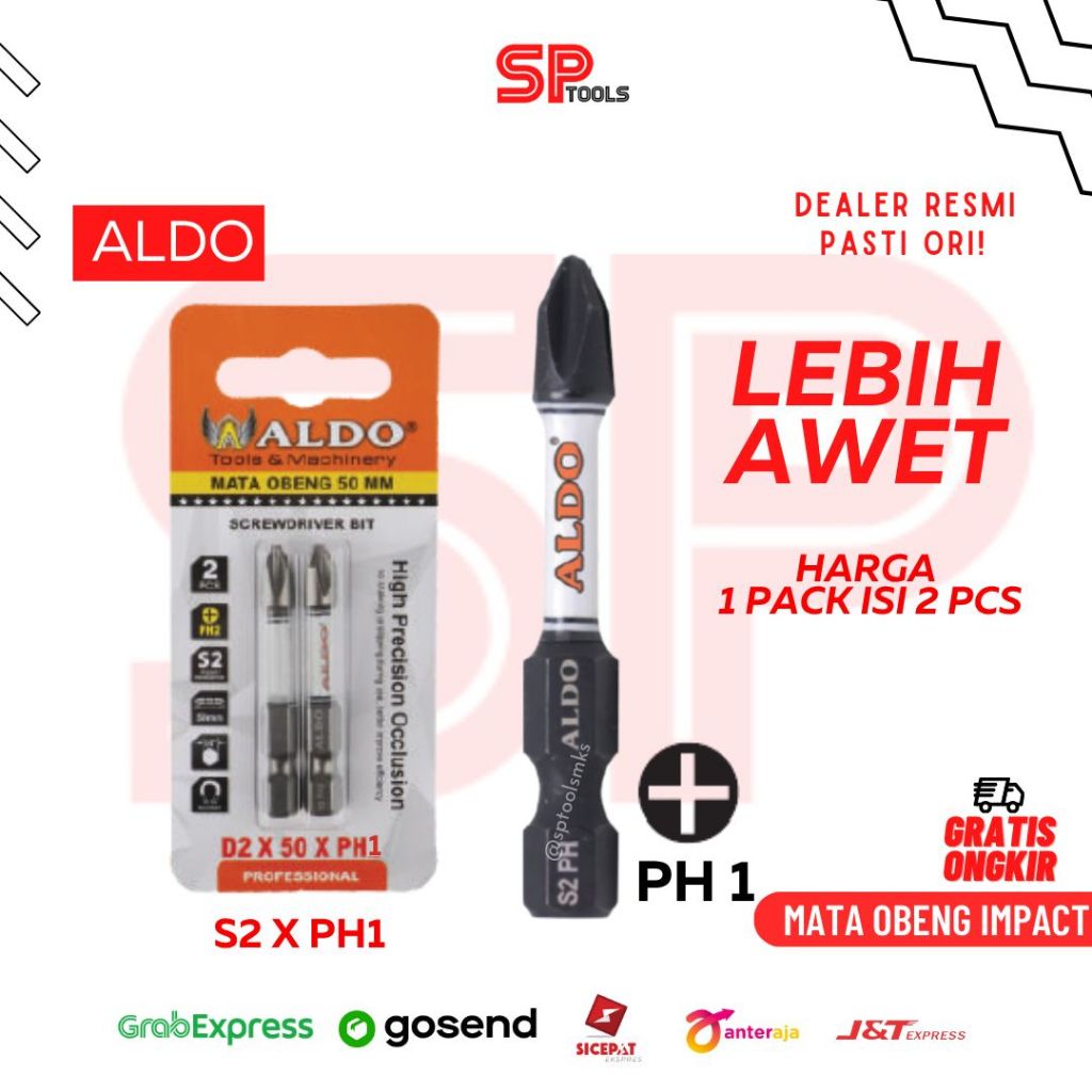 MATA OBENG ANGIN / MATA BOR OBENG IMPACT SCREW DRIVER BIT PH1 PLUS (+) 2PCS ALDO