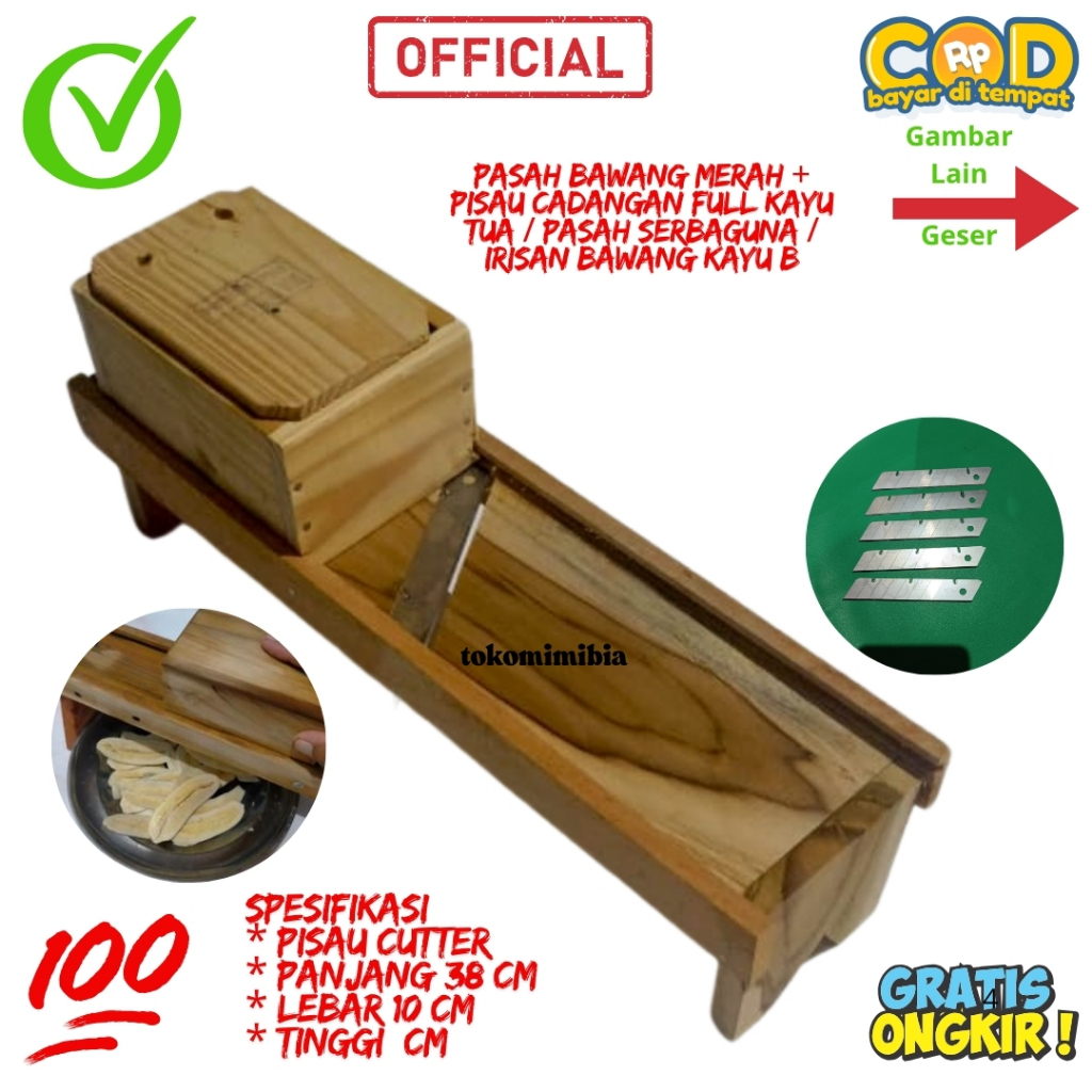 Alat Pengiris Bawang Merah + Pisau Cadangan Kayu Pemotong Bawang Keripik Singkong Kayu B