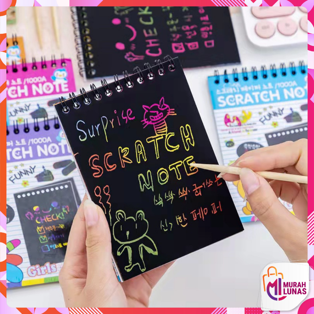 

MUNAS Buku Sketsa Warna-warni Grafiti Kertas Mini Tulis Gores Gambar DIY Sscratch Paper Note Black Cardboard Mini Hadiah Alat Tulis Mainan Edukasi