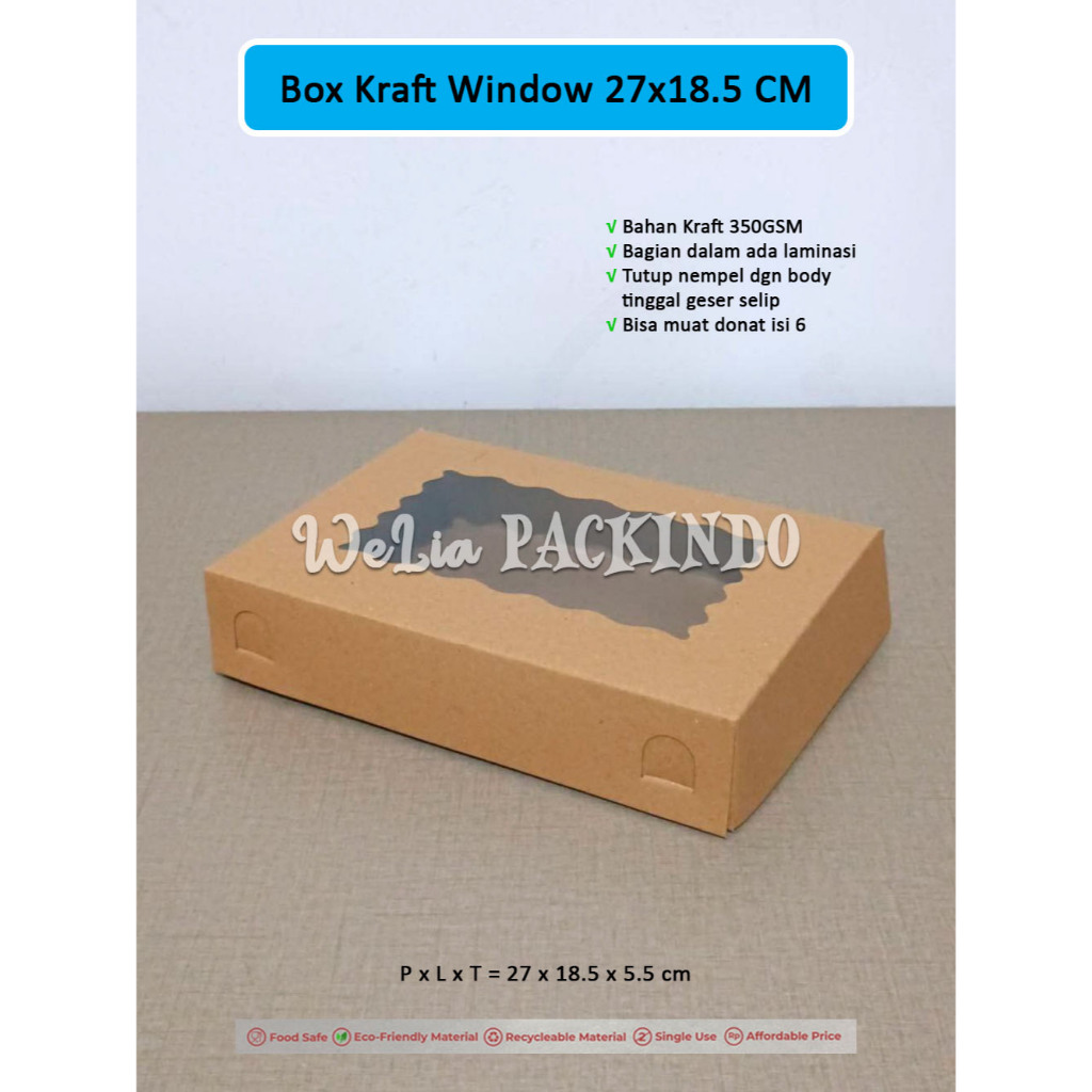 

[1 PCS] Box Kraft Window Uk 27x18.5x5.5 / Box Donat untuk isi 6 pcs Donat / Box Sosis Kue Brownies / Kotak Dus Model GS