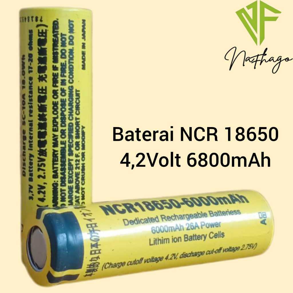 Baterai Charger Atau Baterai Cas Li-ion 18650 Kuning NCR 4.2Volt 6000mAh Isi 2 pcs