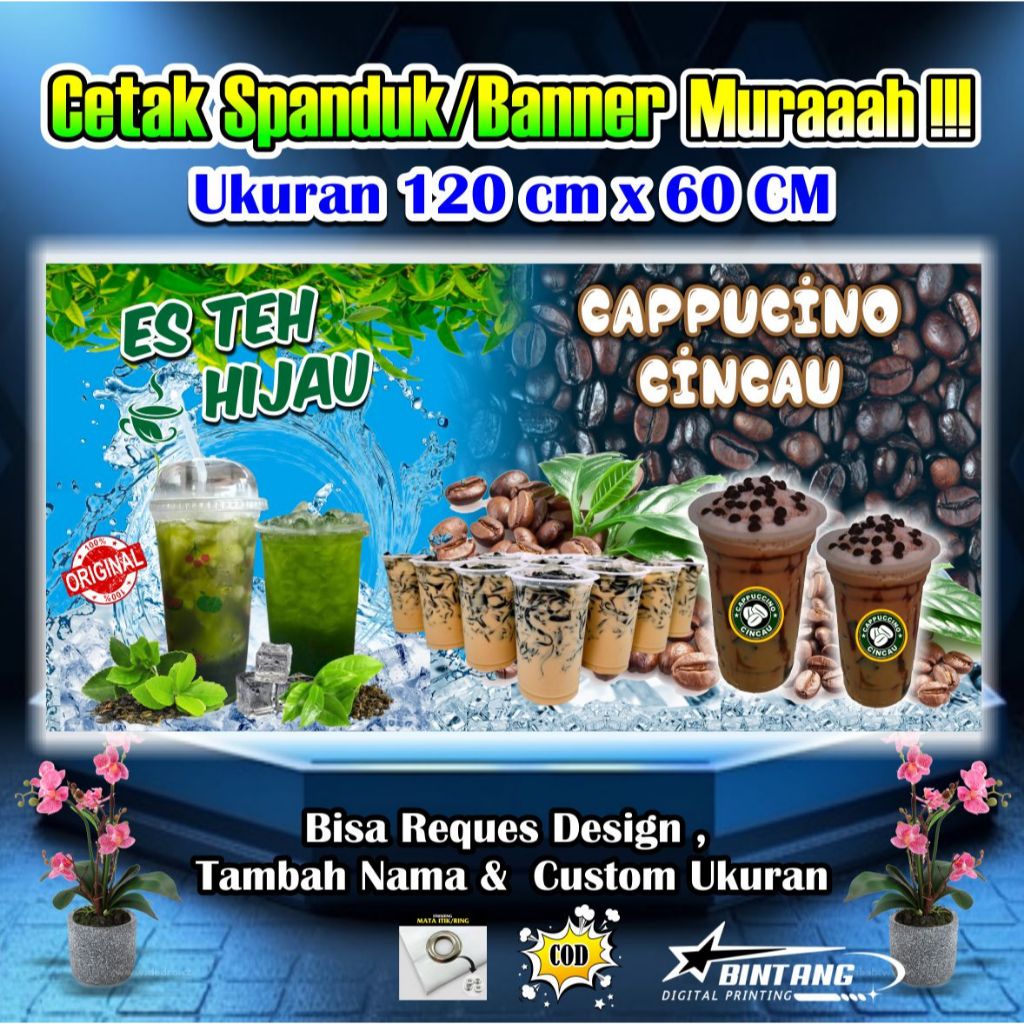 Spanduk Banner Es Teh Hijau & Cappucino Cincau Ukuran 120 cm x 60 cm