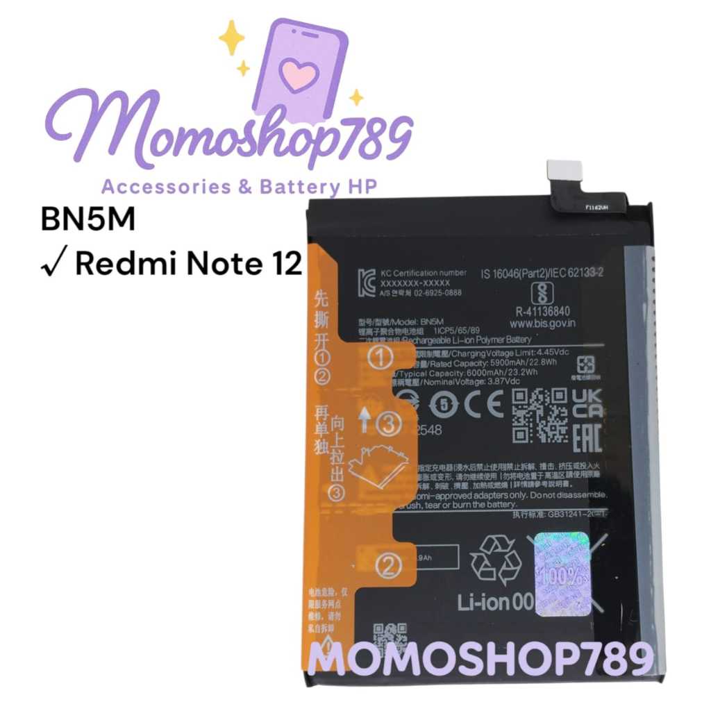 Baterai BN5M   Redmi Note 12    BN 5M   Original Battery Batere Baterei