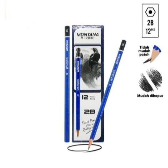 

1Kotak Isi 12Pcs Pensil 2B Montana Biru